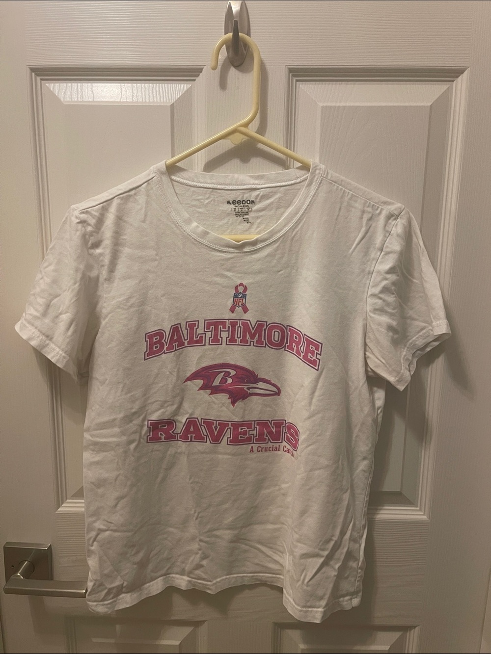 Reebok White Baltimore Ravens Tee with Pink Logo
